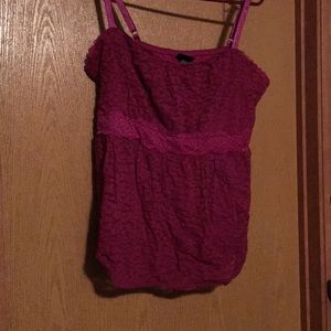 Burgundy lace over solid Torrid tank top
